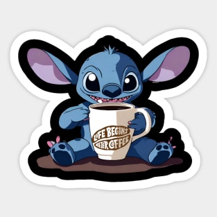 Cute Stich with coffee Sticker